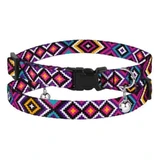 Bronzedog (Бронздог) Cat Urban Ethnic Hutsul Purple - Нашийник Гуцульський з пластиковою пряжкою і дзвіночком для котів і собак мініатюрних порід; 1,0х18-28 см (Фіолетовий)