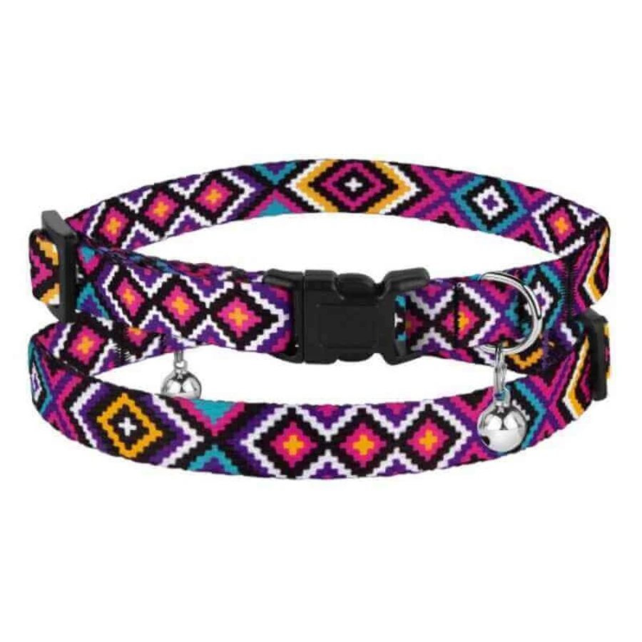 Bronzedog (Бронздог) Cat Urban Ethnic Hutsul Purple - Ошейник Гуцульский с пластиковой пряжкой и колокольчиком для котов и собак миниатюрных пород; 1,0х18-28 см (Фиолетовый): цены и характеристики