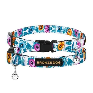 Bronzedog (Бронздог) Cat Urban Folk Flowers White - Ошейник с пластиковой пряжкой и колокольчиком для котов; 1,0х18-28 см (Белый)