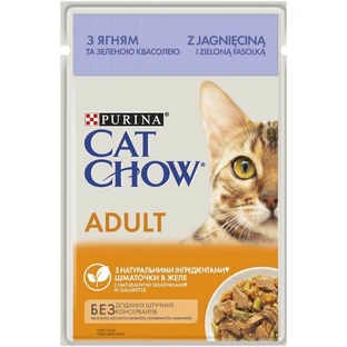 Cat Chow (Кэт Чау) Adult Cat – Влажный корм с ягненком и зеленой фасолью для взрослых котов (кусочки в желе); 85 г