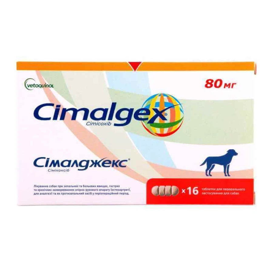 Cimalgex (Сималджекс) by Vetoquinol - Обезболивающие таблетки для собак; 80 мг: цены и характеристики