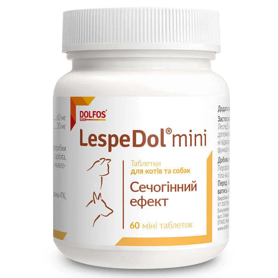Dolfos (Дольфос) LespeDol mini - Таблетки для котів і собак дрібних порід із захворюваннями сечостатевої системи і нирок; mini 60 шт./уп.: ціни та характеристики