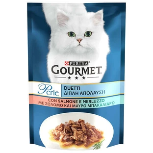 Gourmet (Гурме) Perle Duo - Вологий корм з лососем і сайдою для котів (шматочки в підливі); 85 г