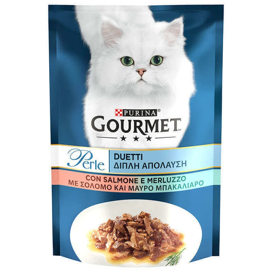 Gourmet (Гурме) Perle Duo - Вологий корм з лососем і сайдою для котів (шматочки в підливі); 85 г: ціни та характеристики