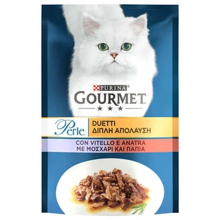 Gourmet (Гурме) Perle Duo - Вологий корм з телятиною та качкою для котів (шматочки в підливі); 85 г