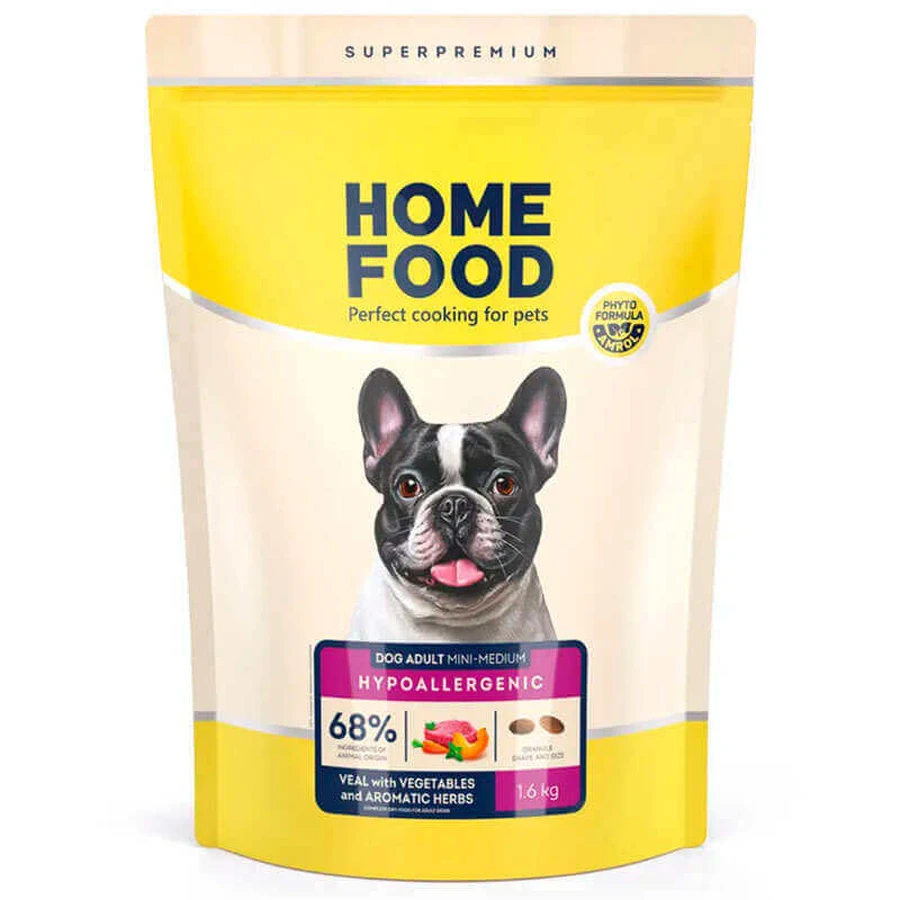 Home Food Hypoallergenic - Сухий корм з телятиною, овочами і травами для дорослих собак дрібних і середніх порід; 1,6 кг: ціни та характеристики