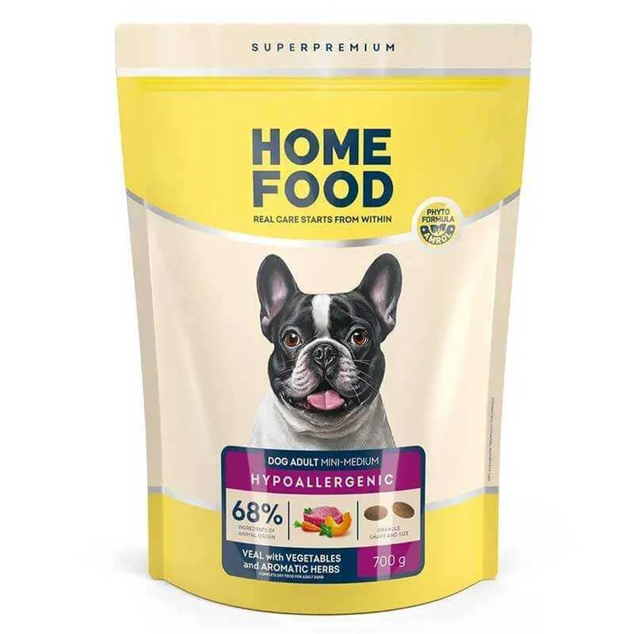 Home Food Hypoallergenic - Сухий корм з телятиною, овочами і травами для дорослих собак дрібних і середніх порід; 700 г: ціни та характеристики