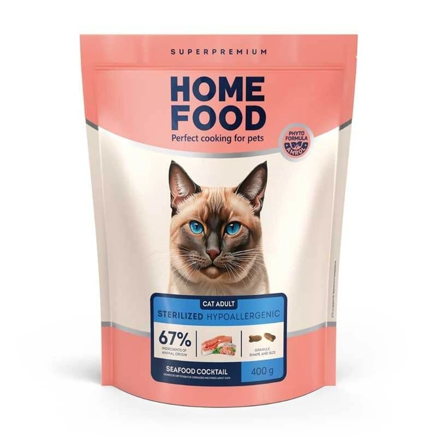 Home Food Hypoallergenic For sterilized - Гіпоалергенний сухий корм Морський коктейль для стерилізованих кішок та кастрованих котів; 400 г: ціни та характеристики