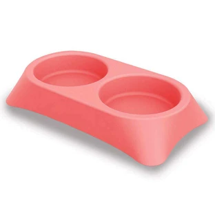Petmax (Петмакс) Bowl Stella Double – Миска підвійна пластикова для котів та собак; 2х300 мл (Рожевий)