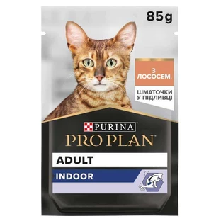 Purina Pro Plan Adult Indoor - Влажный корм с лососем для котов, живущих дома (кусочки в соусе); 85 г