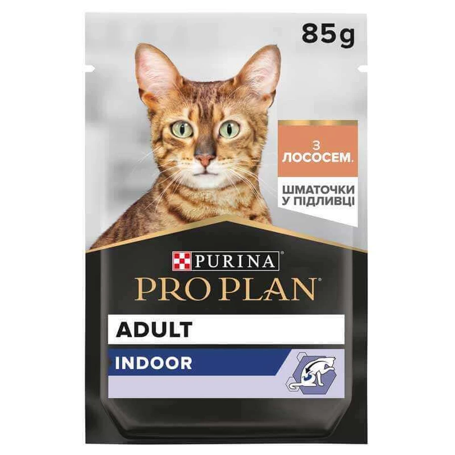 Purina Pro Plan Adult Indoor - Влажный корм с лососем для котов, живущих дома (кусочки в соусе); 85 г: цены и характеристики