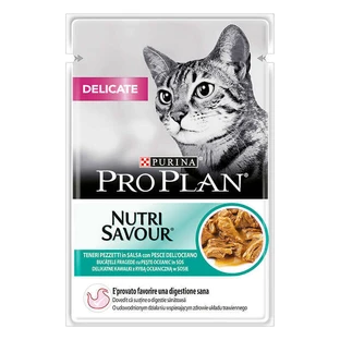 Purina Pro Plan Delicate Nutrisavour - Вологий корм з океанічною рибою для дорослих котів з чутливим травленням (шматочки в соусі); 85 г