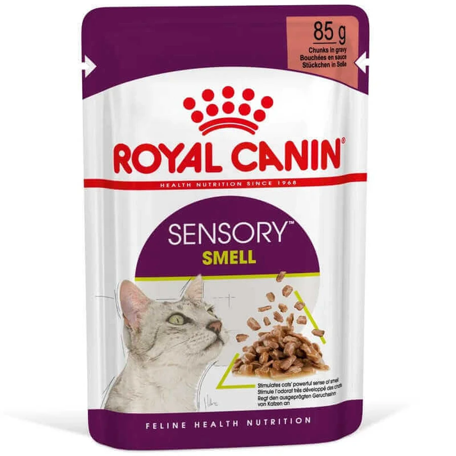 Royal Canin Sensory Smell in Gravy – Вологий корм з м'ясом та рибою для дорослих котів, що стимулює нюхові рецептори (шматочки в соусі); 85 г: ціни та характеристики