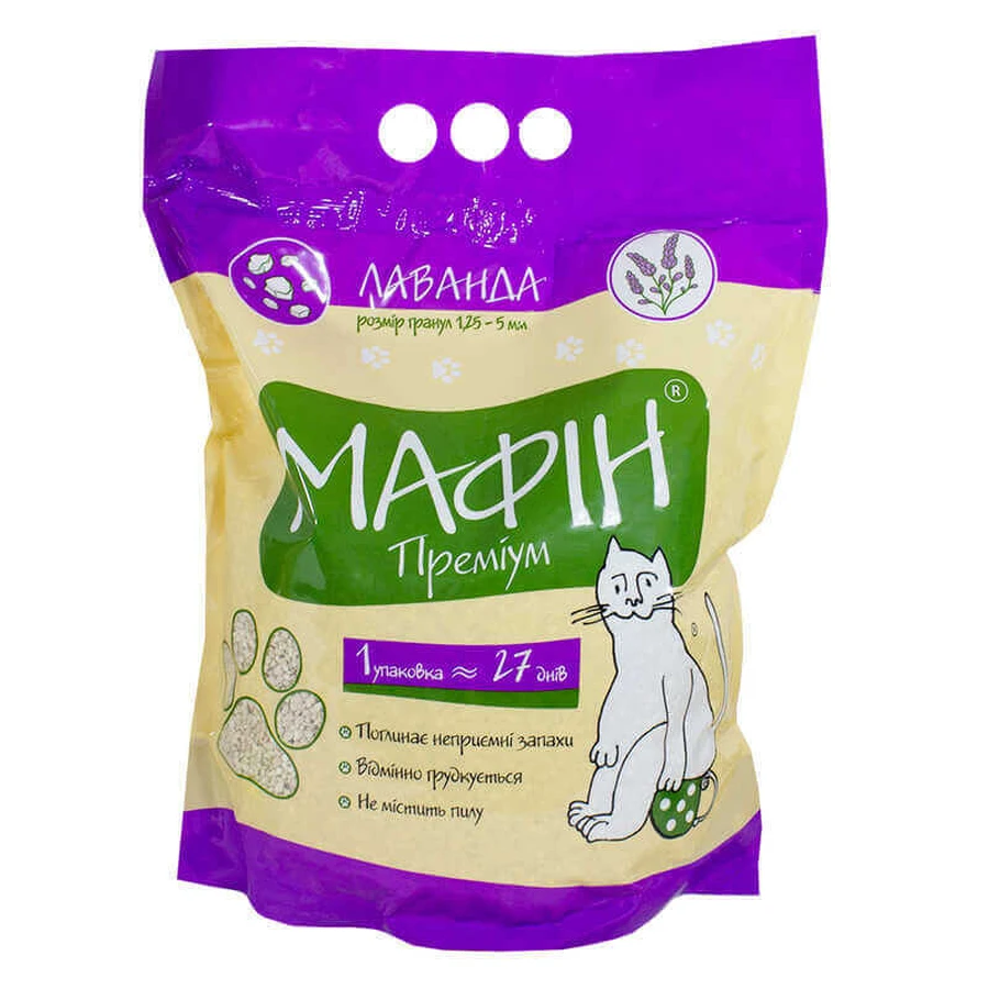 ТМ "Мафин Премиум" - Наполнитель бентонитовый с ароматом лаванды, комкующийся; 4 кг: цены и характеристики