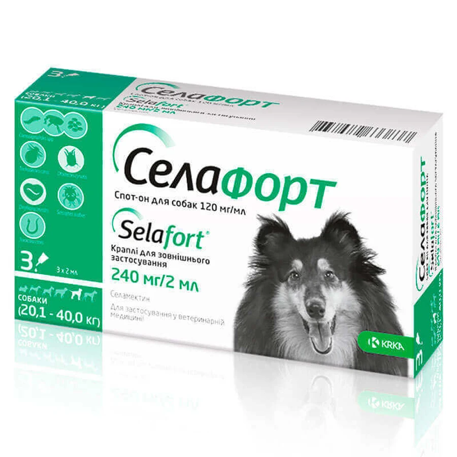 Selafort (Селафорт) by KRKA Капли от блох, клещей и гельминтов для собак, 240 мг (20-40 кг): цены и характеристики