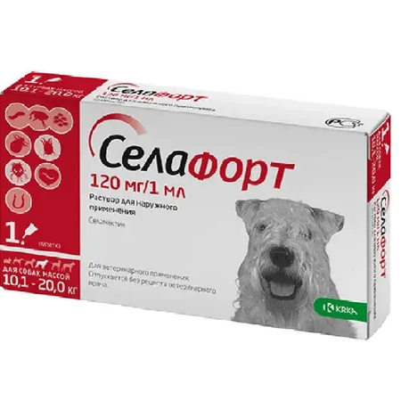 Selafort (Селафорт) by KRKA Краплі від бліх, кліщів і гельмінтів для собак, 120 мг (10-20 кг): ціни та характеристики