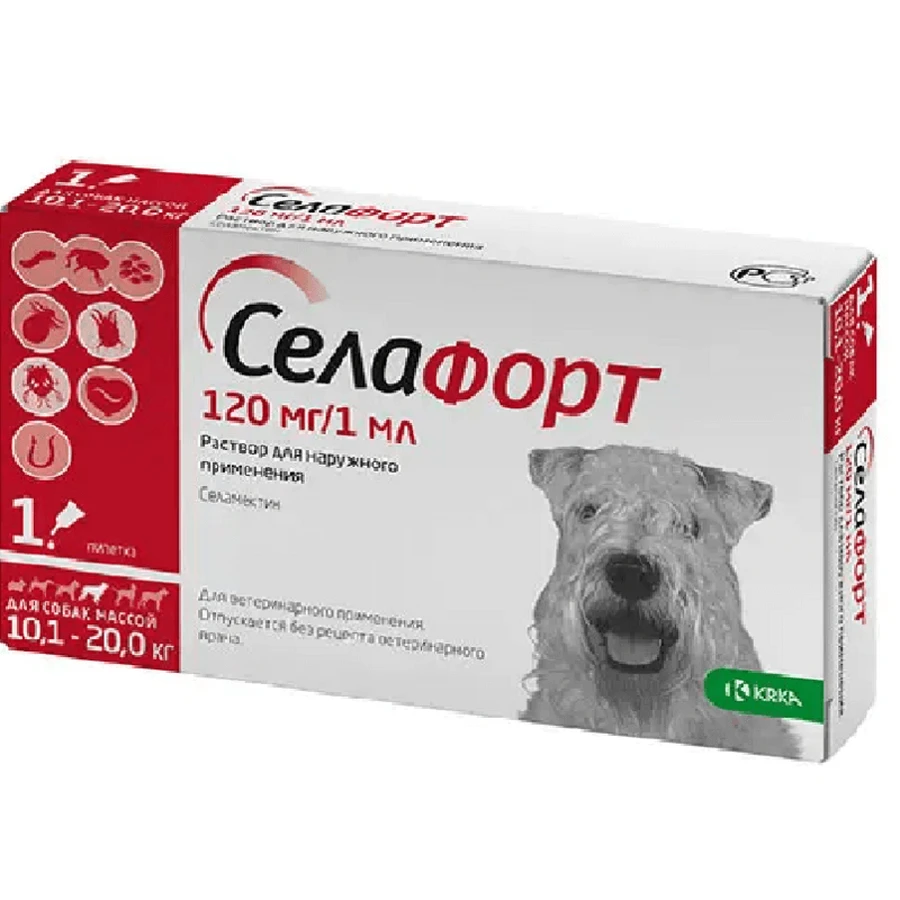Selafort (Селафорт) by KRKA Краплі від бліх, кліщів і гельмінтів для собак, 120 мг (10-20 кг): ціни та характеристики