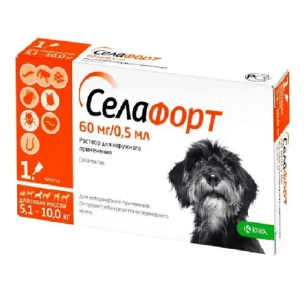 Selafort (Селафорт) by KRKA Краплі від бліх, кліщів і гельмінтів для собак, 60 мг (5-10 кг): ціни та характеристики