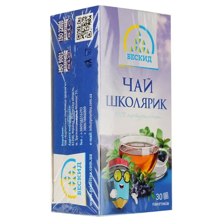 Чай трав'яний Бескид Школярик з чорницею і мелісою 30 г (30 шт. х 1 г): ціни та характеристики