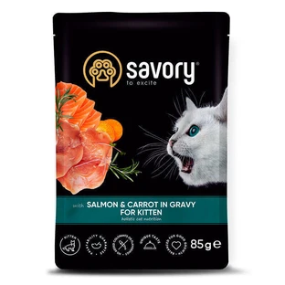 Подарунок Savory (Сейворі) Salmonamp;Carrot in Gravy for Kitten - Вологий корм з лососем та морквою в соусі для кошенят; 85 г