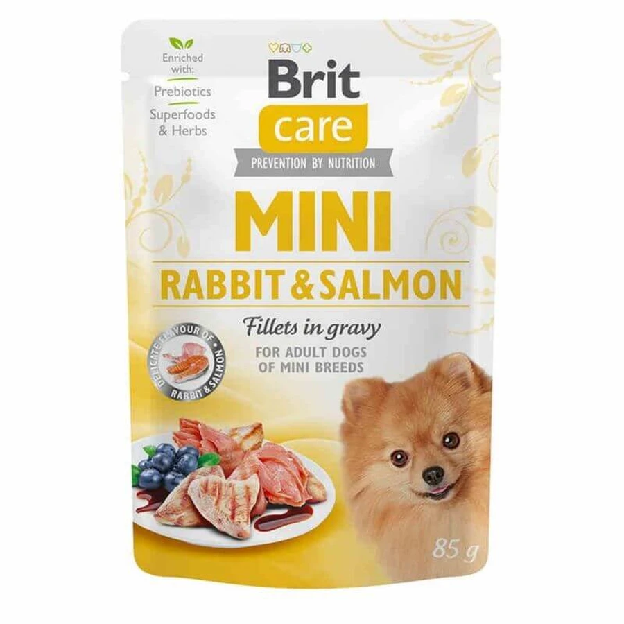 Подарунок Brit Care (Бріт Кеа) Mini Rabbit amp; Salmon - Вологий корм з кроликом і лососем для собак дрібних і міні-порід (філе в соусі); 85 г: ціни та характеристики