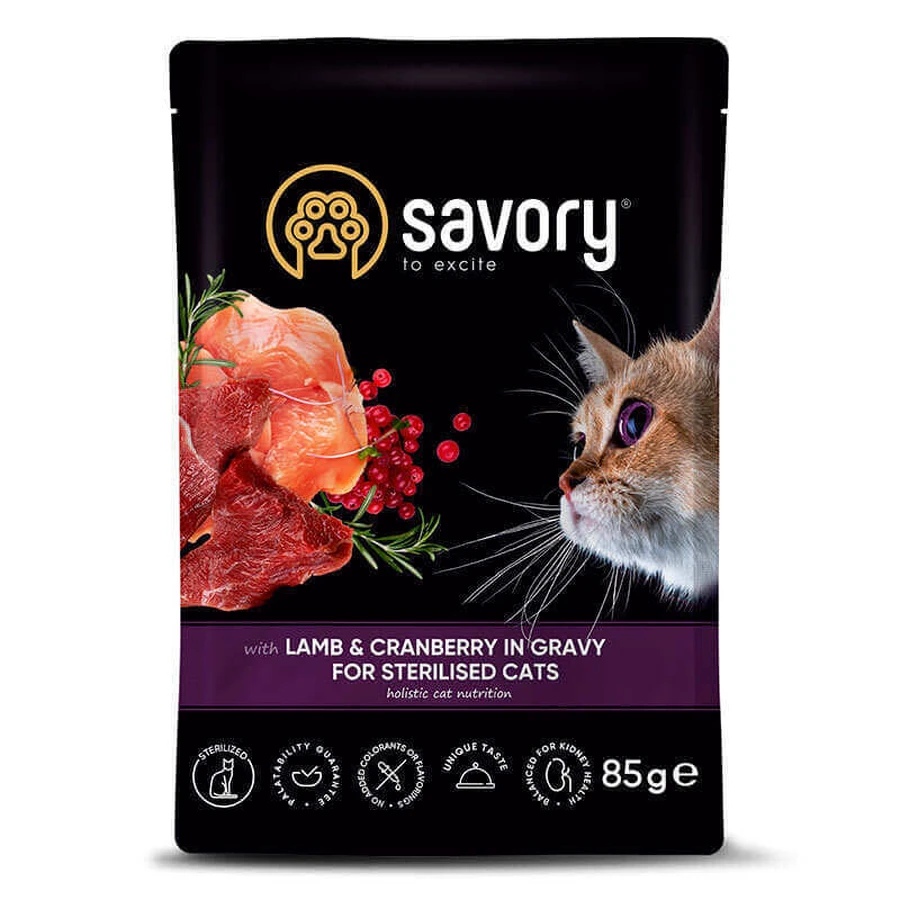 Подарунок Savory (Сейворі) Lambamp;Cranberry in Gravy Sterilised Cats - Вологий корм з ягням та журавлиною в соусі для стерилізованих котів; 85 г: ціни та характеристики