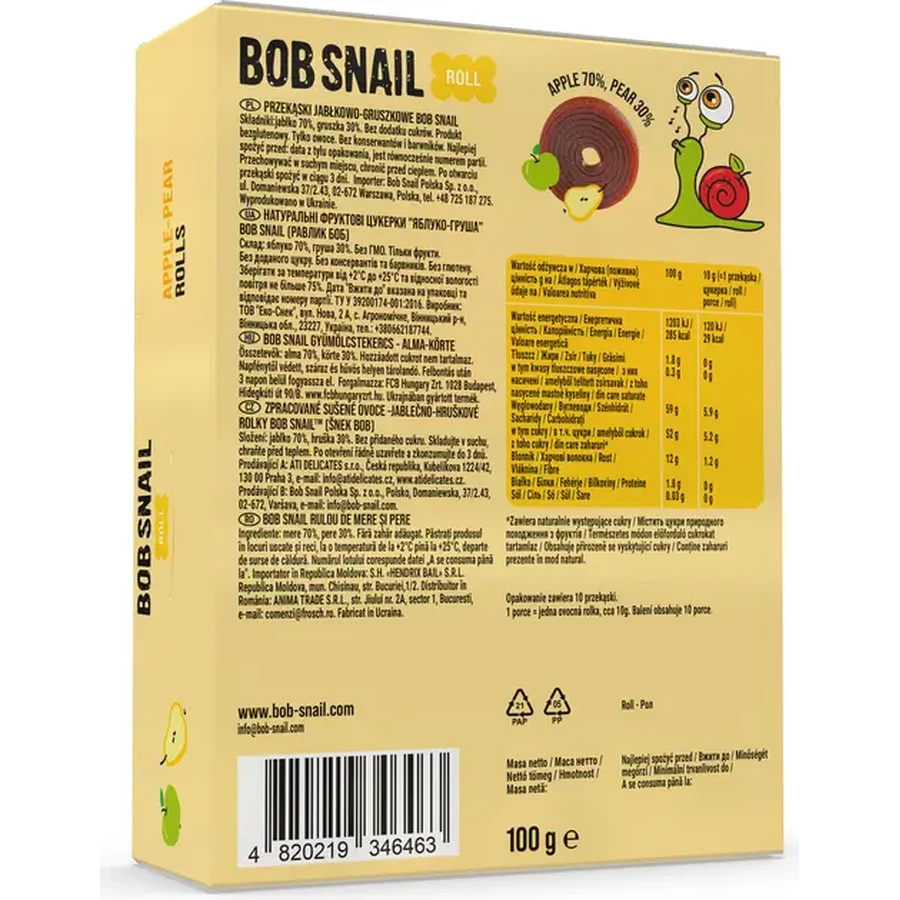 Конфеты Bob Snail Roll натуральные яблочно-грушевые, 100 г: цены и характеристики