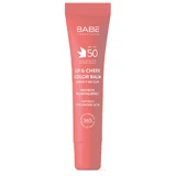 Бальзам-тінт для губ та щік Babe Laboratorios Sun Protection сонцезахисний з гіалуроновою кислотою та пептидами pink SPF 50 20 мл 