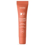 Бальзам-тінт для губ та щік Babe Laboratorios Sun Protection сонцезахисний з гіалуроновою кислотою та пептидами nude SPF 50 20 мл