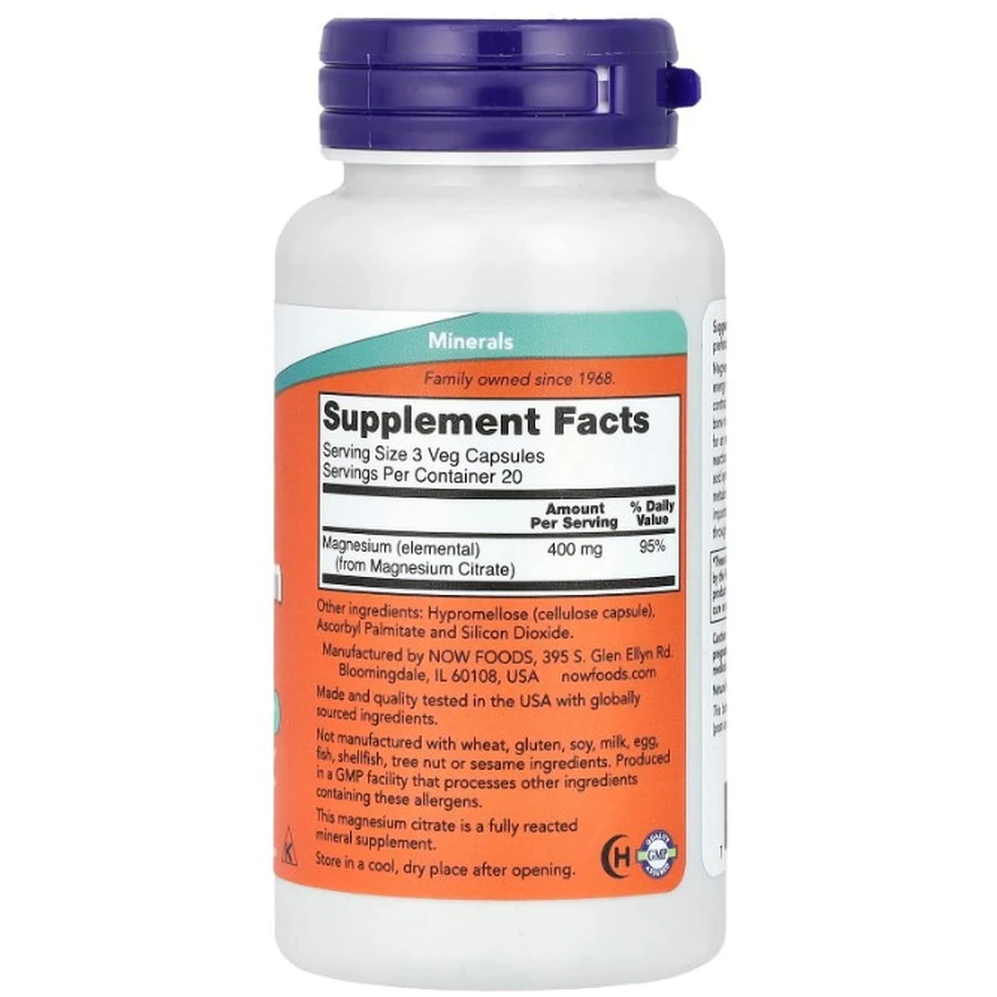 Магний цитрат Now Foods Magnesium Citrate, 60 растительных капсул: цены и характеристики