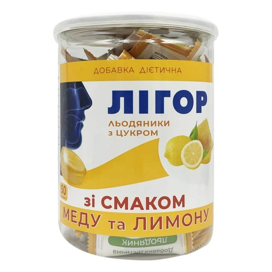 Льодяники ЛІГОР з цукром зі смаком меду та лимона 50 шт: ціни та характеристики