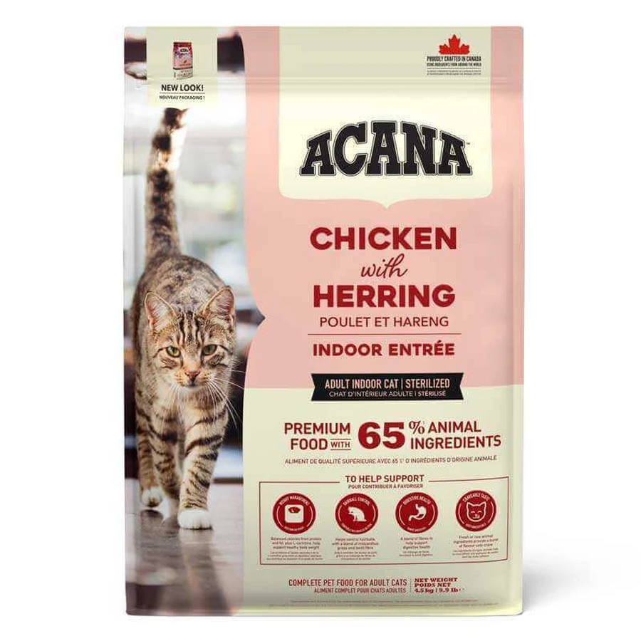 Acana Indoor Entree – Сухой корм с курицей, кроликом и селёдкой для котов; 4,5 кг: цены и характеристики