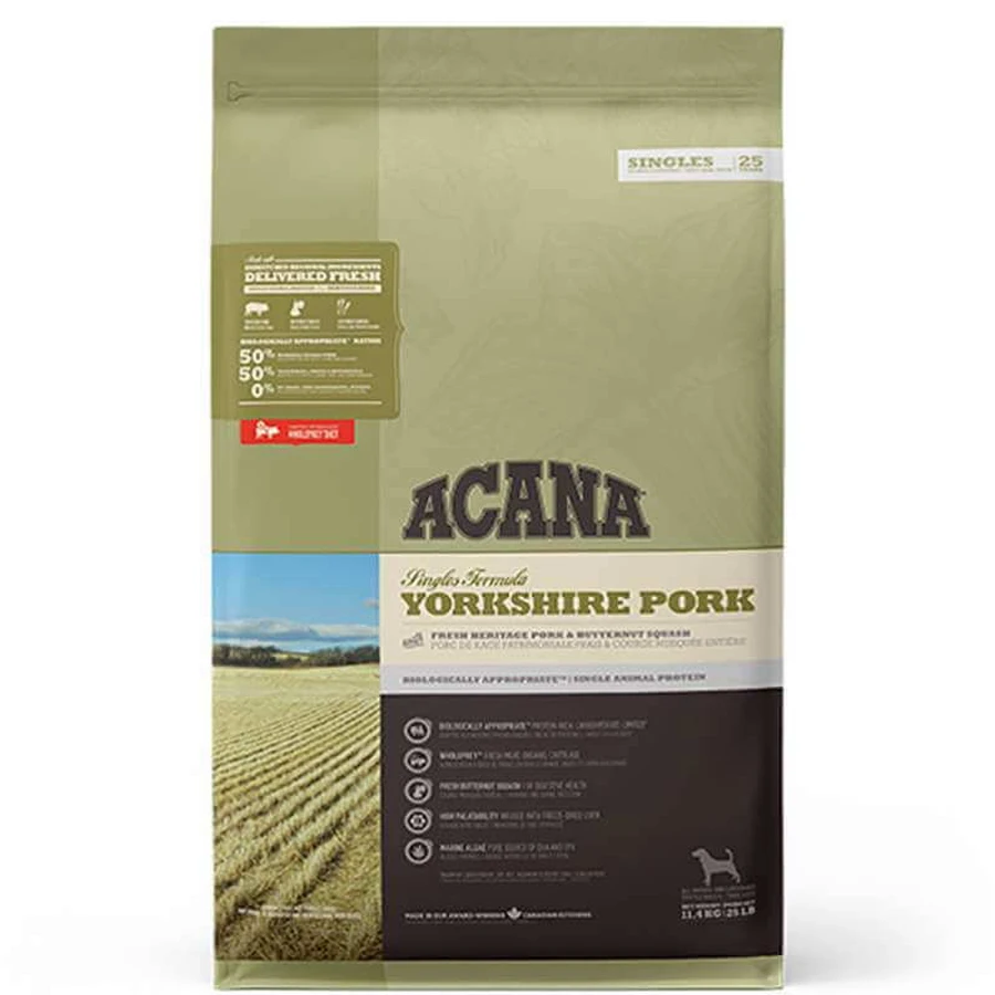Acana Yorkshire Pork - Сухий корм з м'ясом свинини для собак усіх порід на всіх стадіях життя з чутливим травленням; 11,4 кг: ціни та характеристики