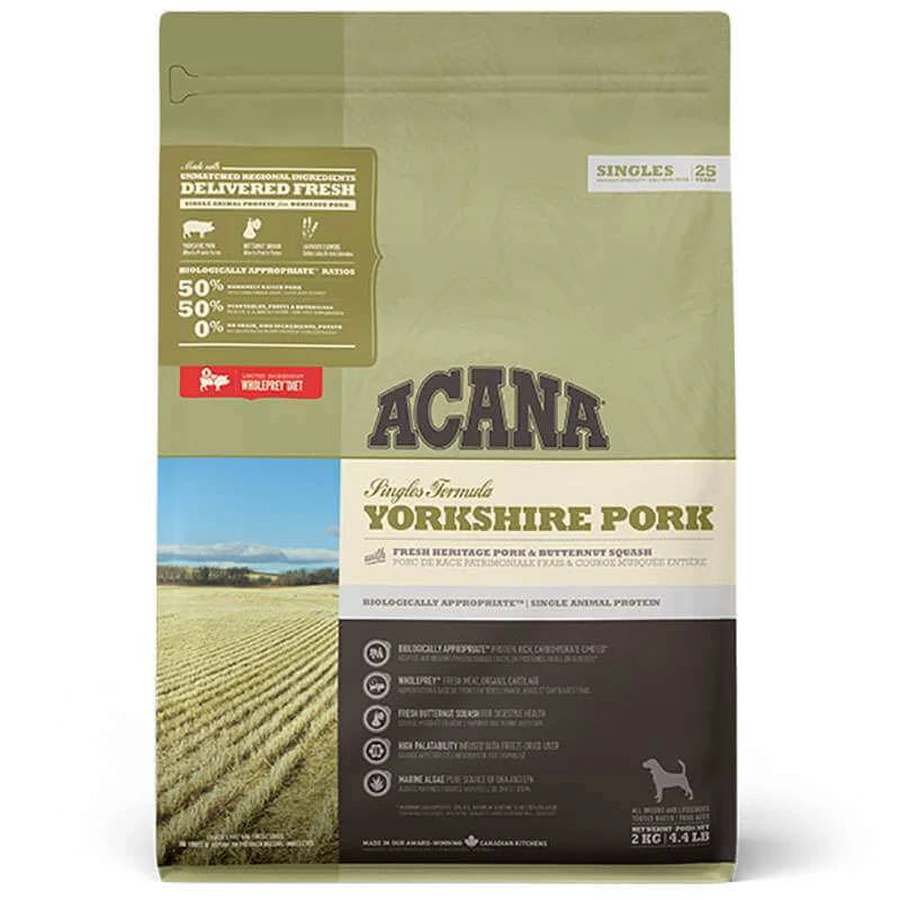 Acana Yorkshire Pork - Сухий корм з м'ясом свинини для собак усіх порід на всіх стадіях життя з чутливим травленням; 2 кг: ціни та характеристики
