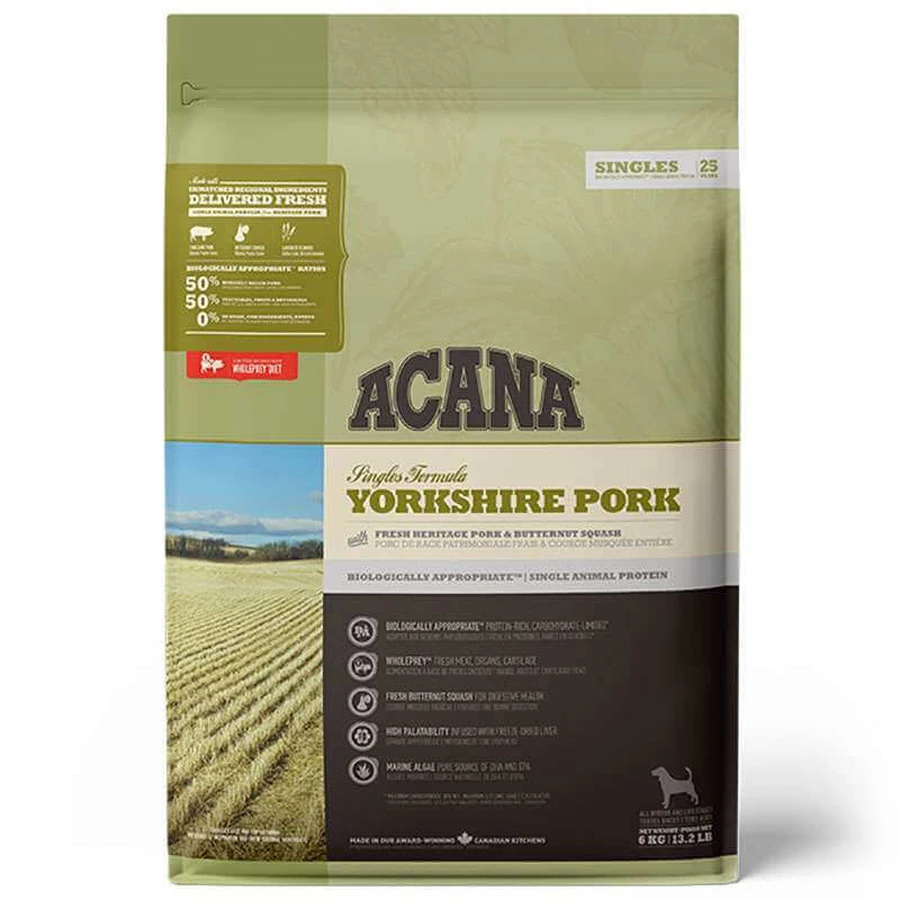 Acana Yorkshire Pork - Сухий корм з м'ясом свинини для собак усіх порід на всіх стадіях життя з чутливим травленням; 6 кг: ціни та характеристики