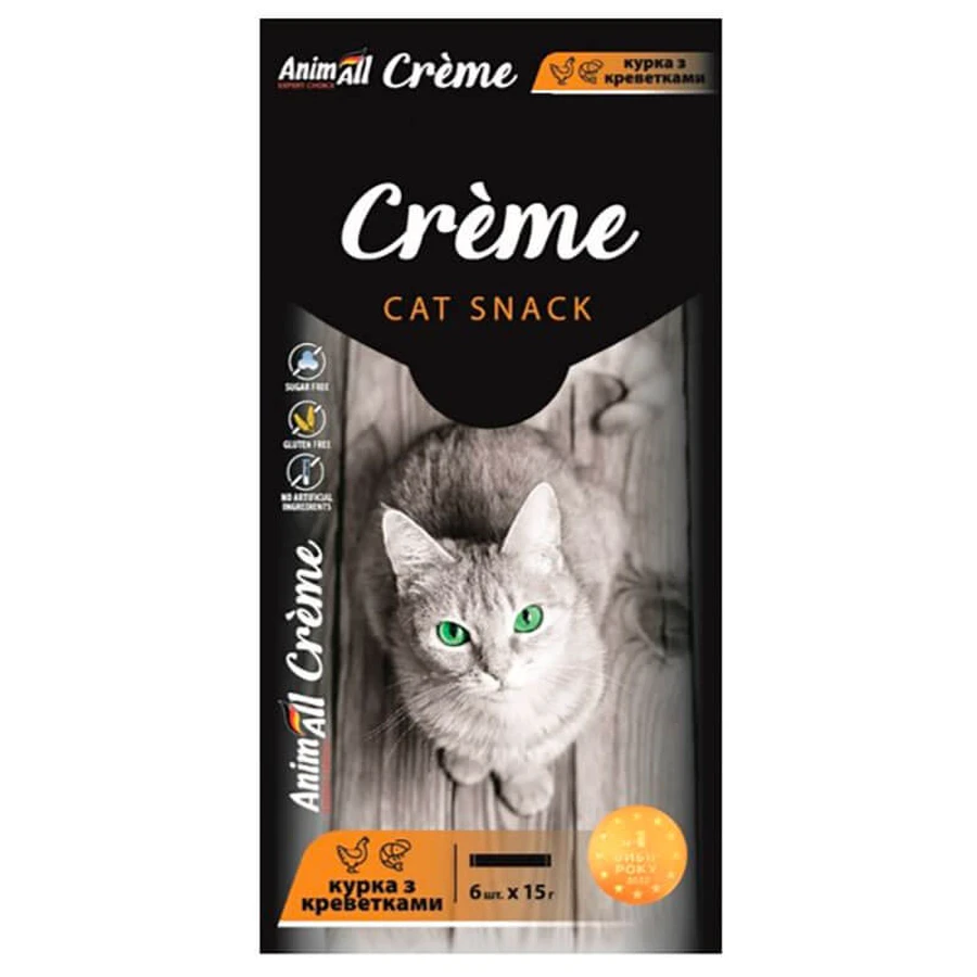 AnimAll (ЕнімАлл) Сreme - Кремові ласощі зі смаком курки та креветок для котів; 6х15 г: ціни та характеристики