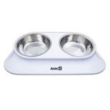 AnimAll (ЭнимАлл) - Миска металева подвійна на підставці для котів і собак; 420 мл (Білий)
