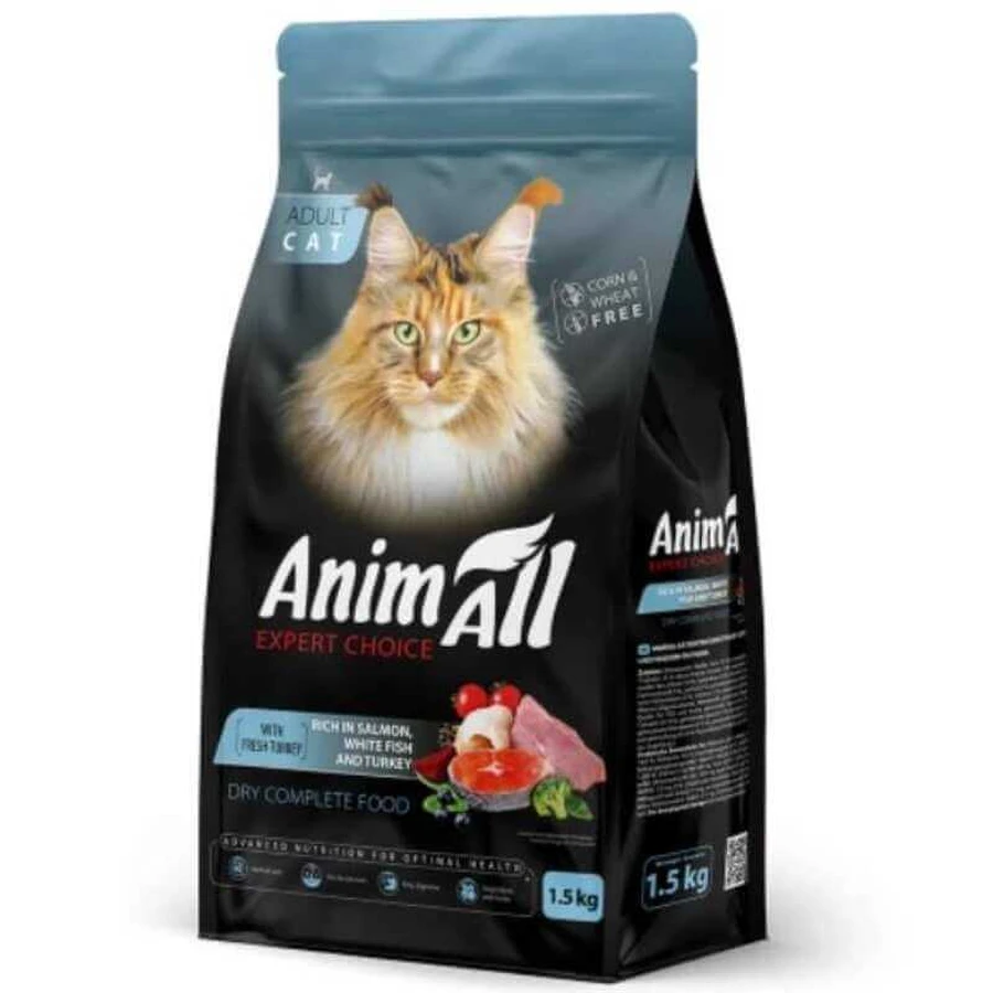 AnimAll Expert Choice - Сухий корм з лососем, білою рибою та свіжою індичкою для котів; 1,5 кг: ціни та характеристики
