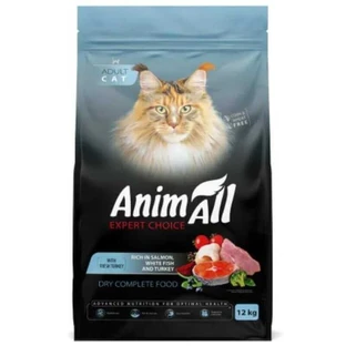 AnimAll Expert Choice - Сухий корм з лососем, білою рибою та свіжою індичкою для котів; 12 кг