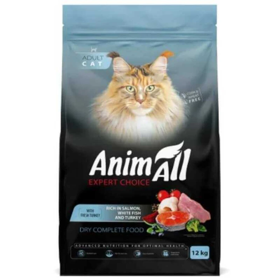 AnimAll Expert Choice - Сухий корм з лососем, білою рибою та свіжою індичкою для котів; 12 кг: ціни та характеристики