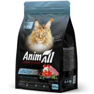 AnimAll Expert Choice - Сухой корм с лососем, белой рыбой и свежей индейкой для котов; 400 г