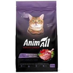 AnimAll Expert Choice - Сухой корм со свежей индейкой и уткой для котов; 12 кг