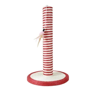 AnimAll (ЭнимАлл) Red White - Полосатая когтеточка-столбик с перышком; 30х30х47 см