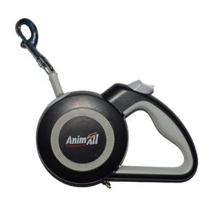 AnimAll (ЕнімАлл) Reflector - Поводок-рулетка для собак, стрічка (5 м, до 50 кг); L (Сірий / Чорний)