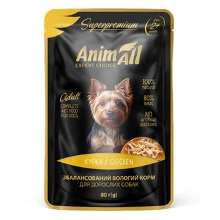 AnimAll Chicken - Вологий корм з куркою для собак (шматочки в соусі); 80 г