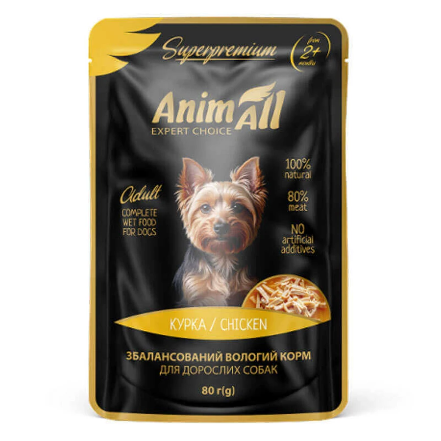 AnimAll Chicken - Вологий корм з куркою для собак (шматочки в соусі); 80 г: ціни та характеристики