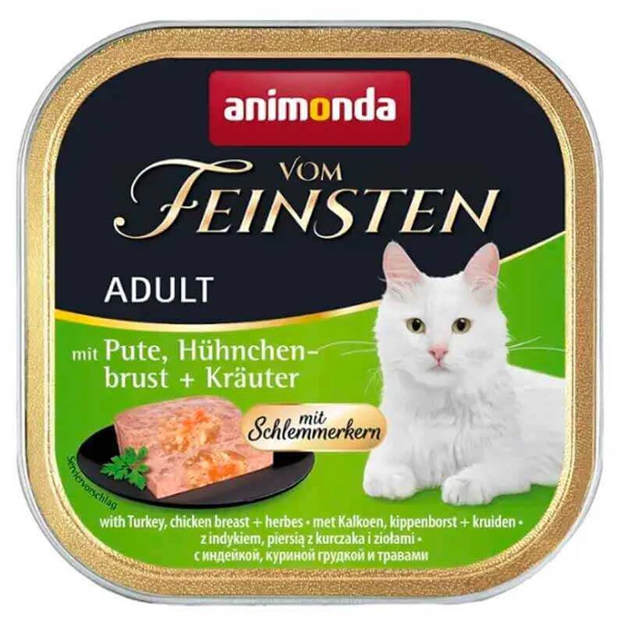 Animonda (Анімонда) Vom Feinsten Adult Turkey, Chicken breast + Herbs - Вологий корм з індичкою, куркою і травами (паштет) для кицьок з чутливим травленням; 100 г: ціни та характеристики