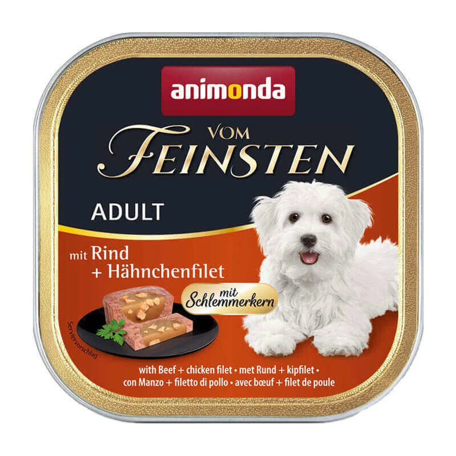 Animonda (Анімонда) Vom Feinsten Adult with Beef chicken filet – Консервований корм з яловичиною та куркою для собак (паштет зі шматочками); 150 г: ціни та характеристики