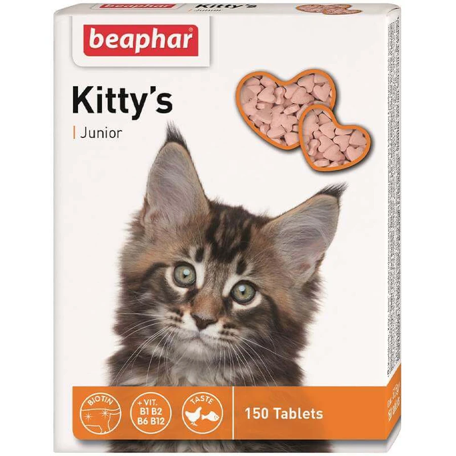 Beaphar (Беафар) Kittys Junior - Таблетки вітамінізовані для кошенят з біотином; 150 шт./уп.: ціни та характеристики