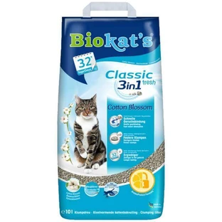 BIOKAT'S (Биокетс) CLASSIC FIOR DE COTTON 3 в 1 - Наполнитель комкующийся для кошачьего туалета КЛАССИК 3 в 1 с ароматом хлопка; 10 л